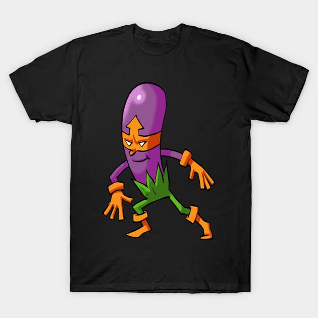 Purple Eggplant Hero / Foodietoon  /  Veggie Superheroes T-Shirt by ProjectX23